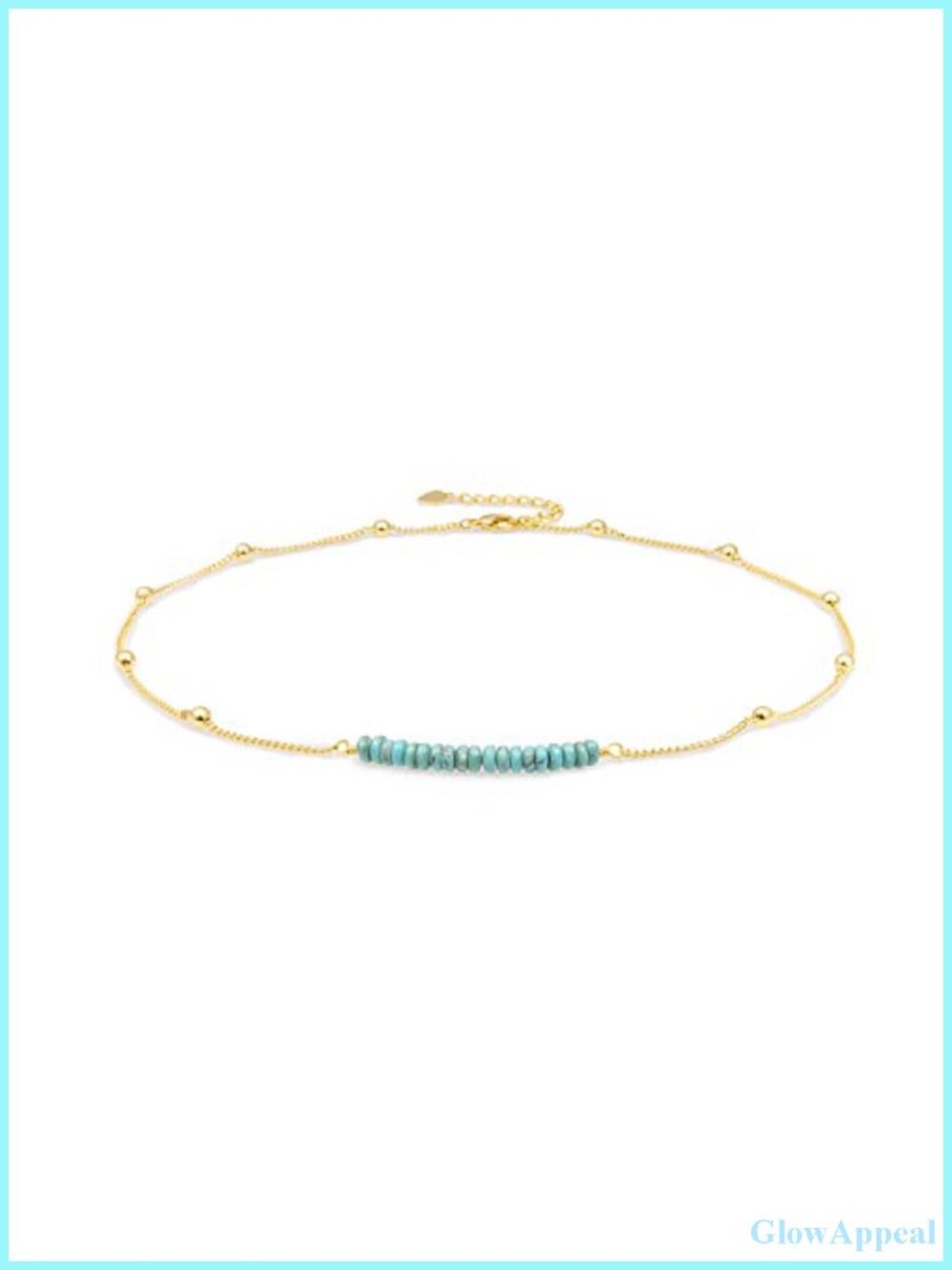 18K Gold Plated Curb Ball Chain Choker Necklace Turquoise Garnet Beaded